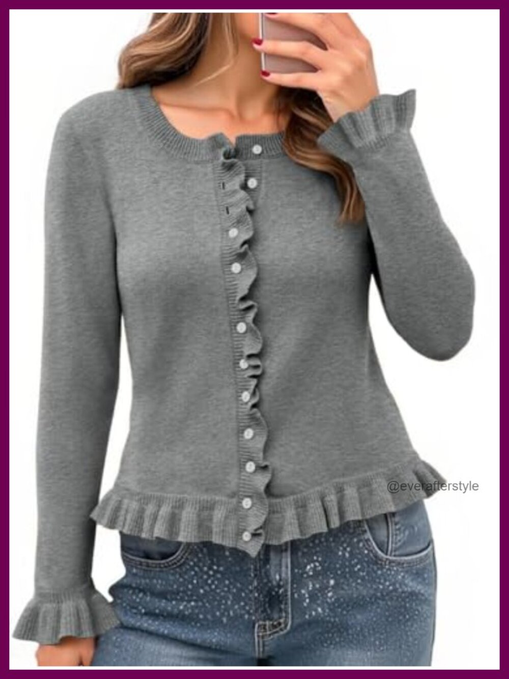 Womens Cropped Ruffle Cardigan Button Down Long Sleeve Knit Sweater